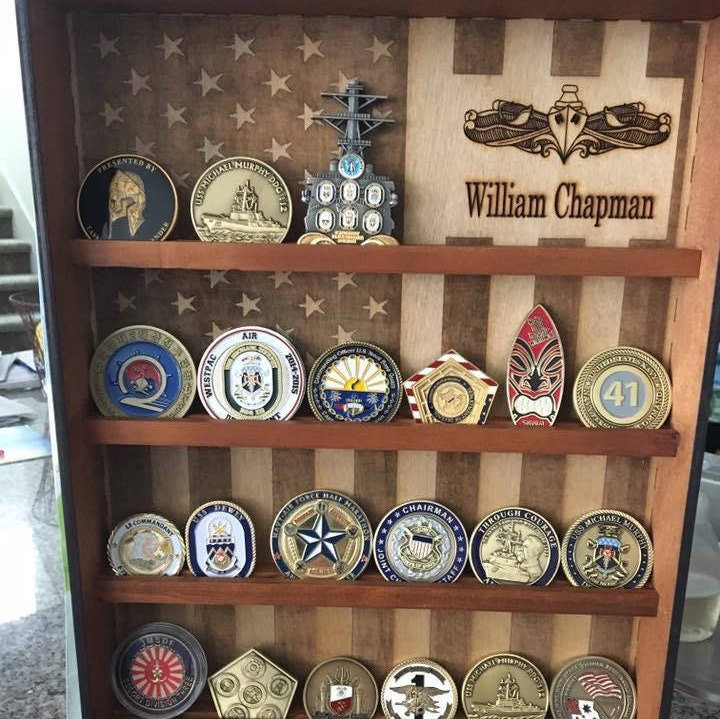 Engraved Military Challenge Coin Holder Shelf