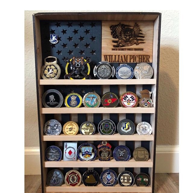 Engraved Military Challenge Coin Holder Shelf