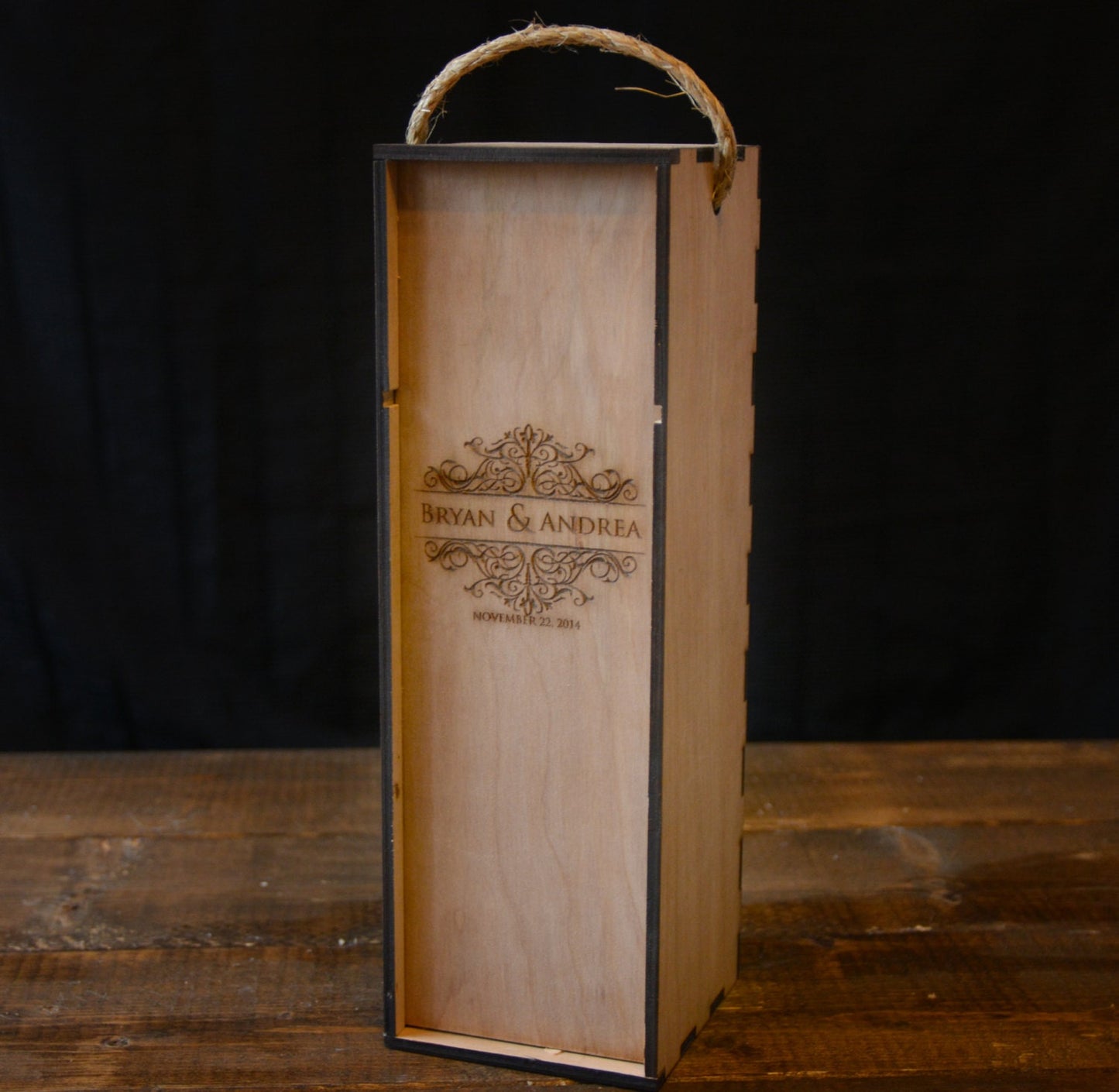 Engraved Wooden Wine Bottle Box