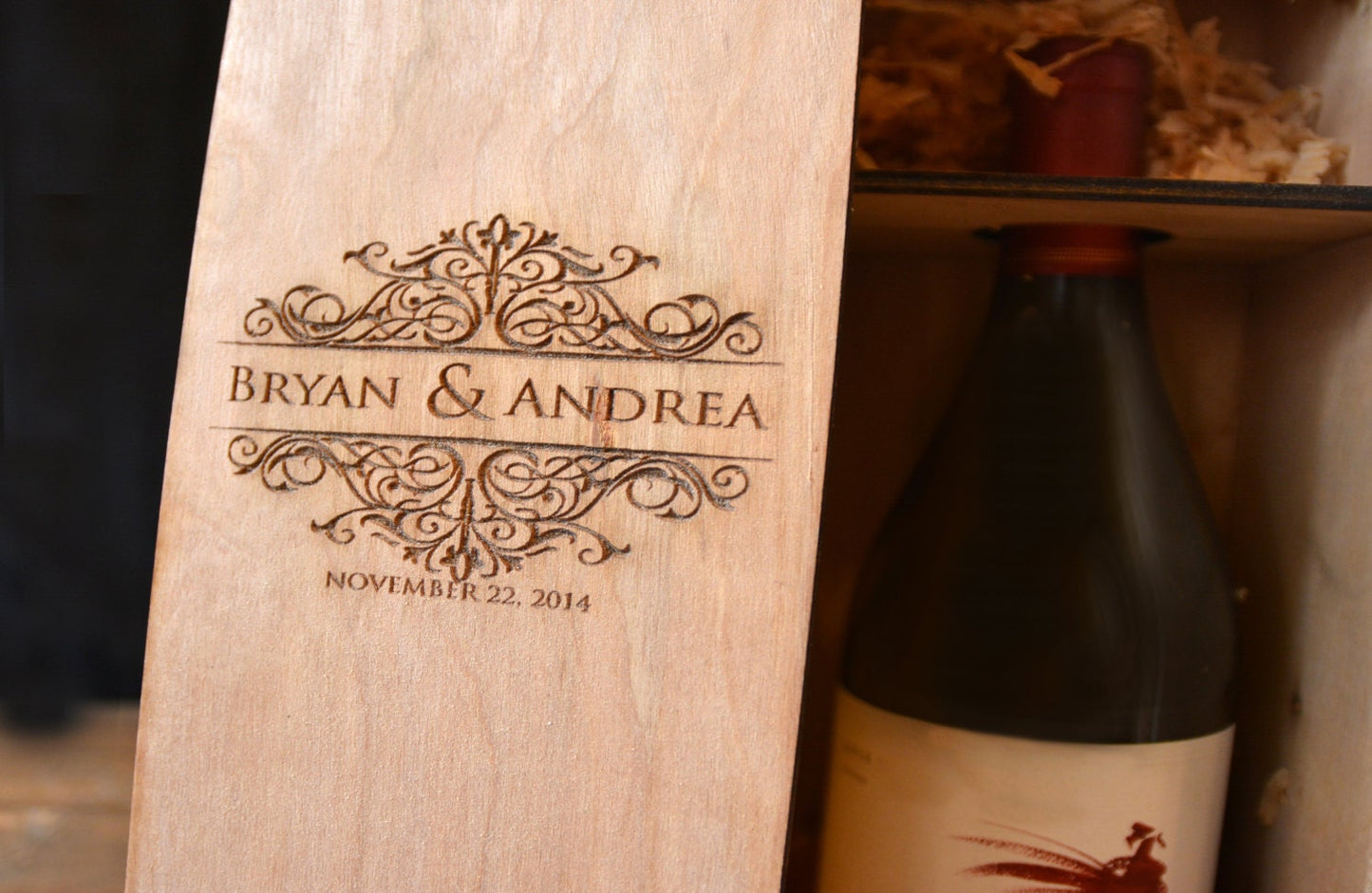 Engraved Wooden Wine Bottle Box