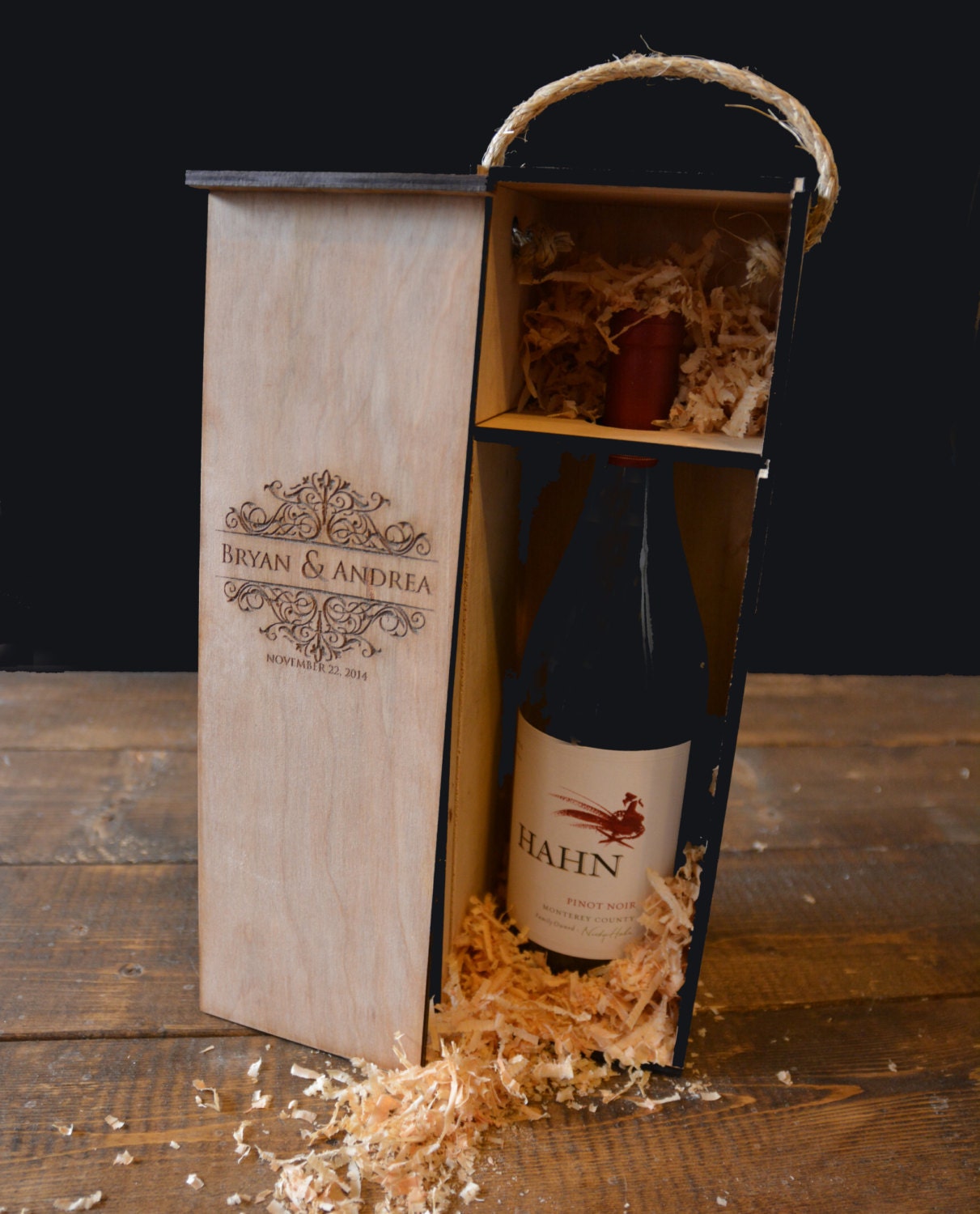 Engraved Wooden Wine Bottle Box