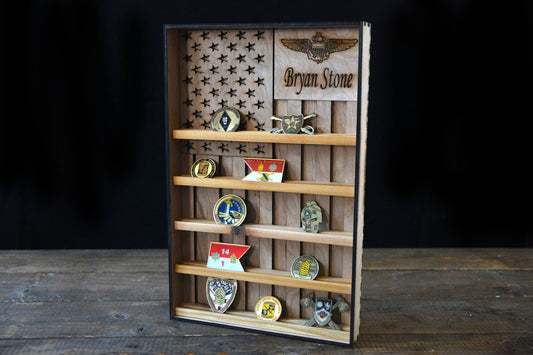 Engraved Military Challenge Coin Holder Shelf