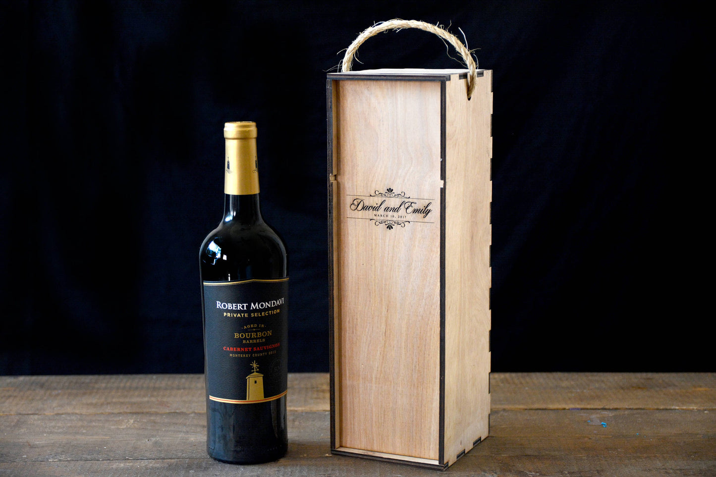 Engraved Wooden Wine Bottle Box