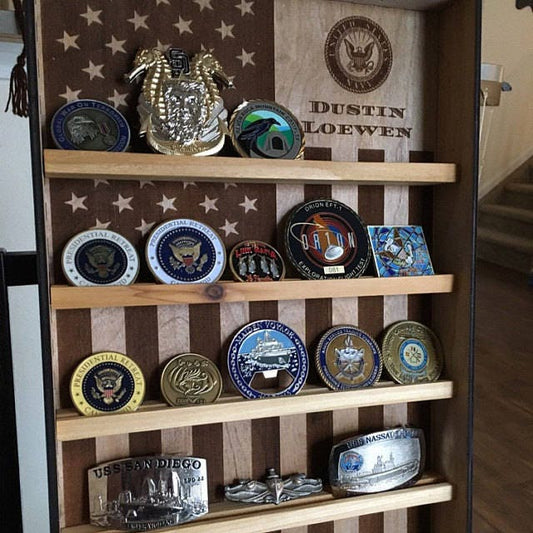 Engraved Military Challenge Coin Holder Shelf