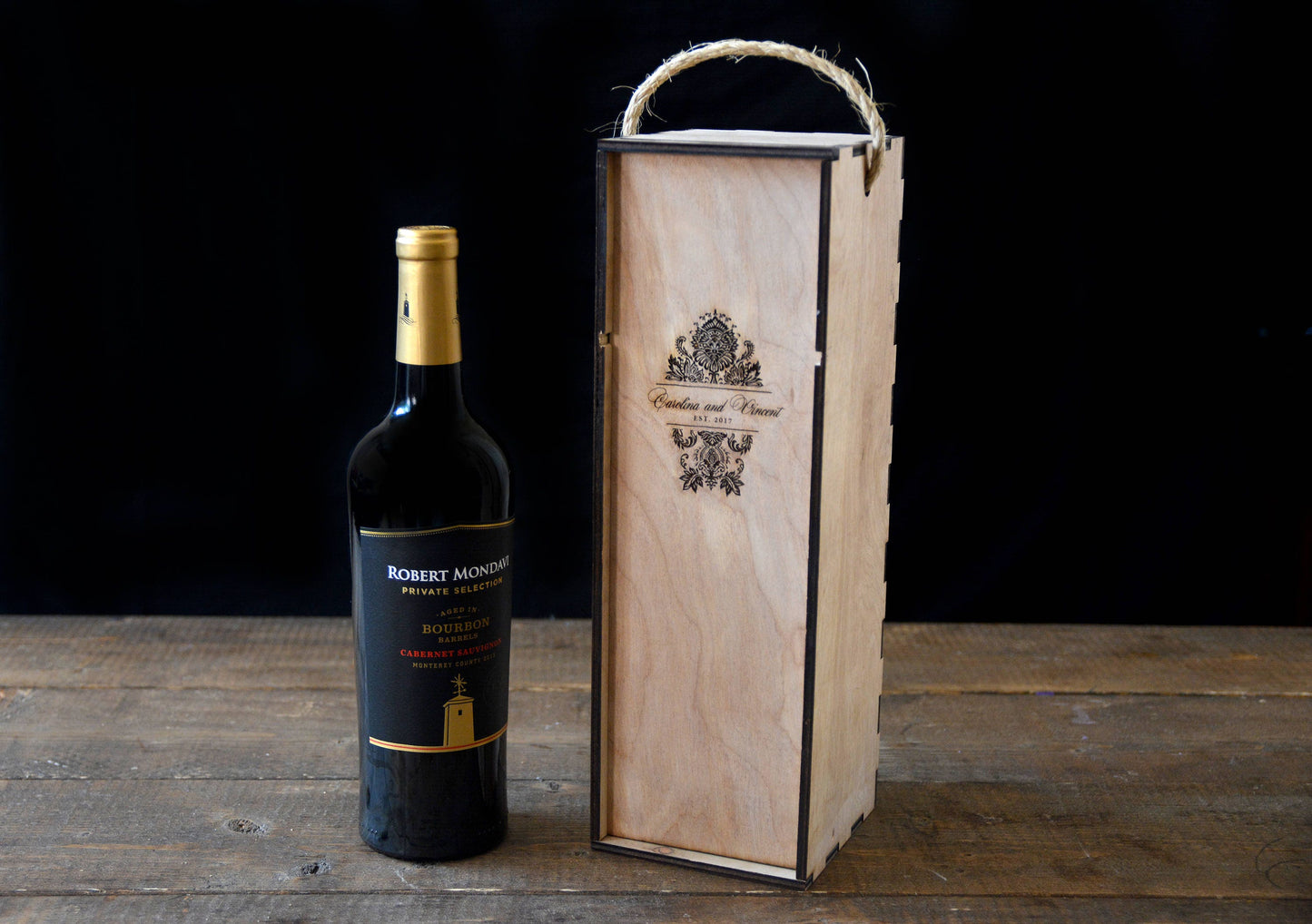 Engraved Wooden Wine Bottle Box