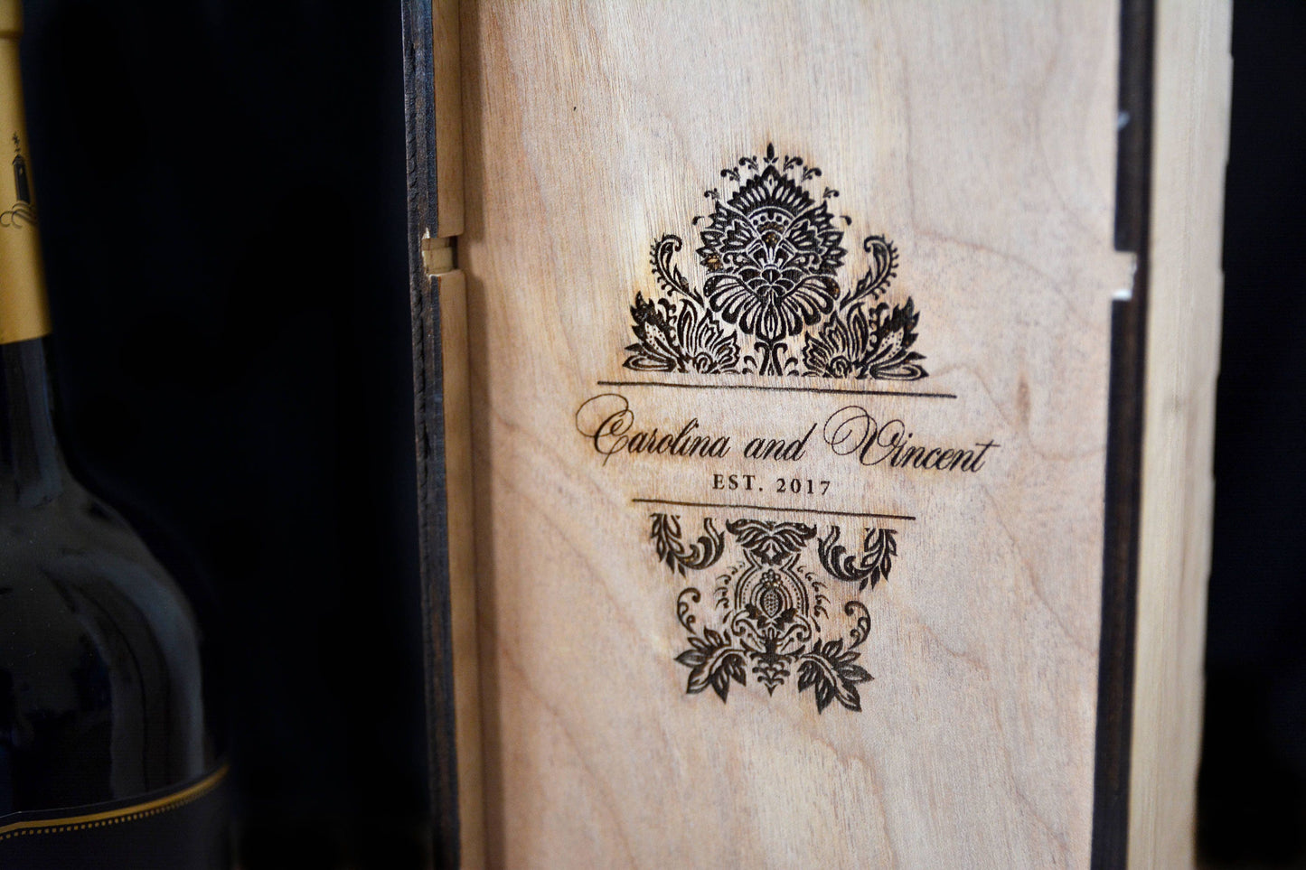 Engraved Wooden Wine Bottle Box