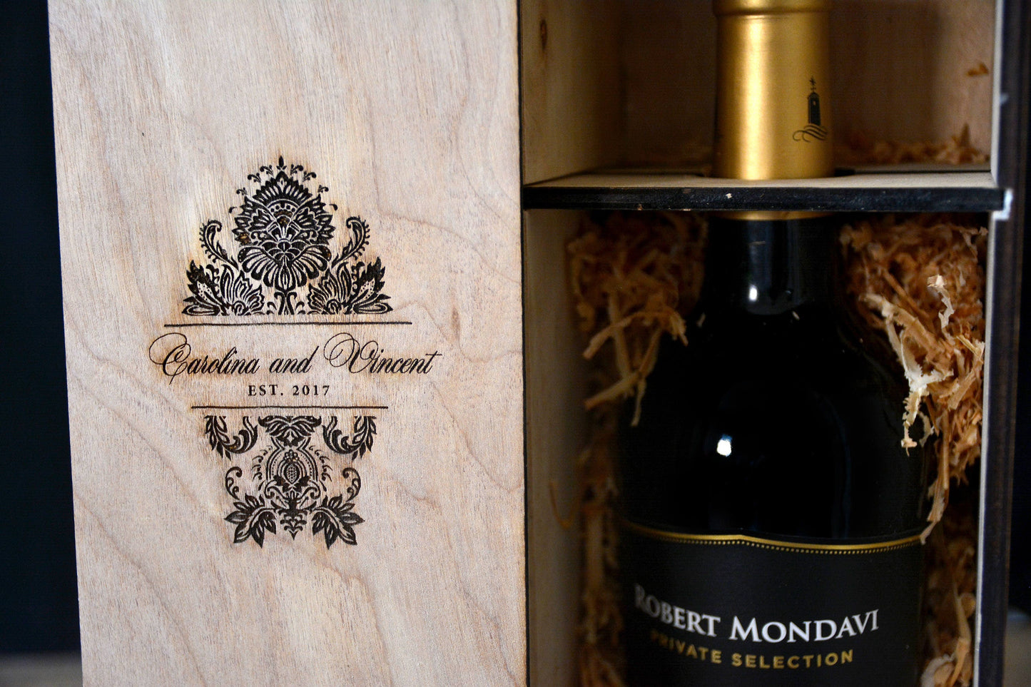 Engraved Wooden Wine Bottle Box