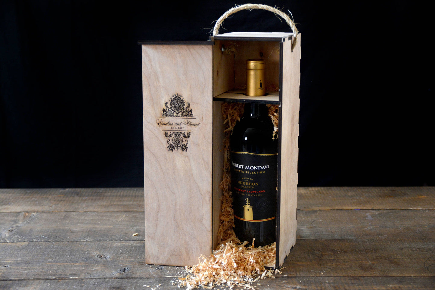 Engraved Wooden Wine Bottle Box