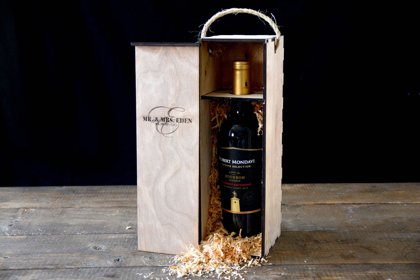 Engraved Wooden Wine Bottle Box