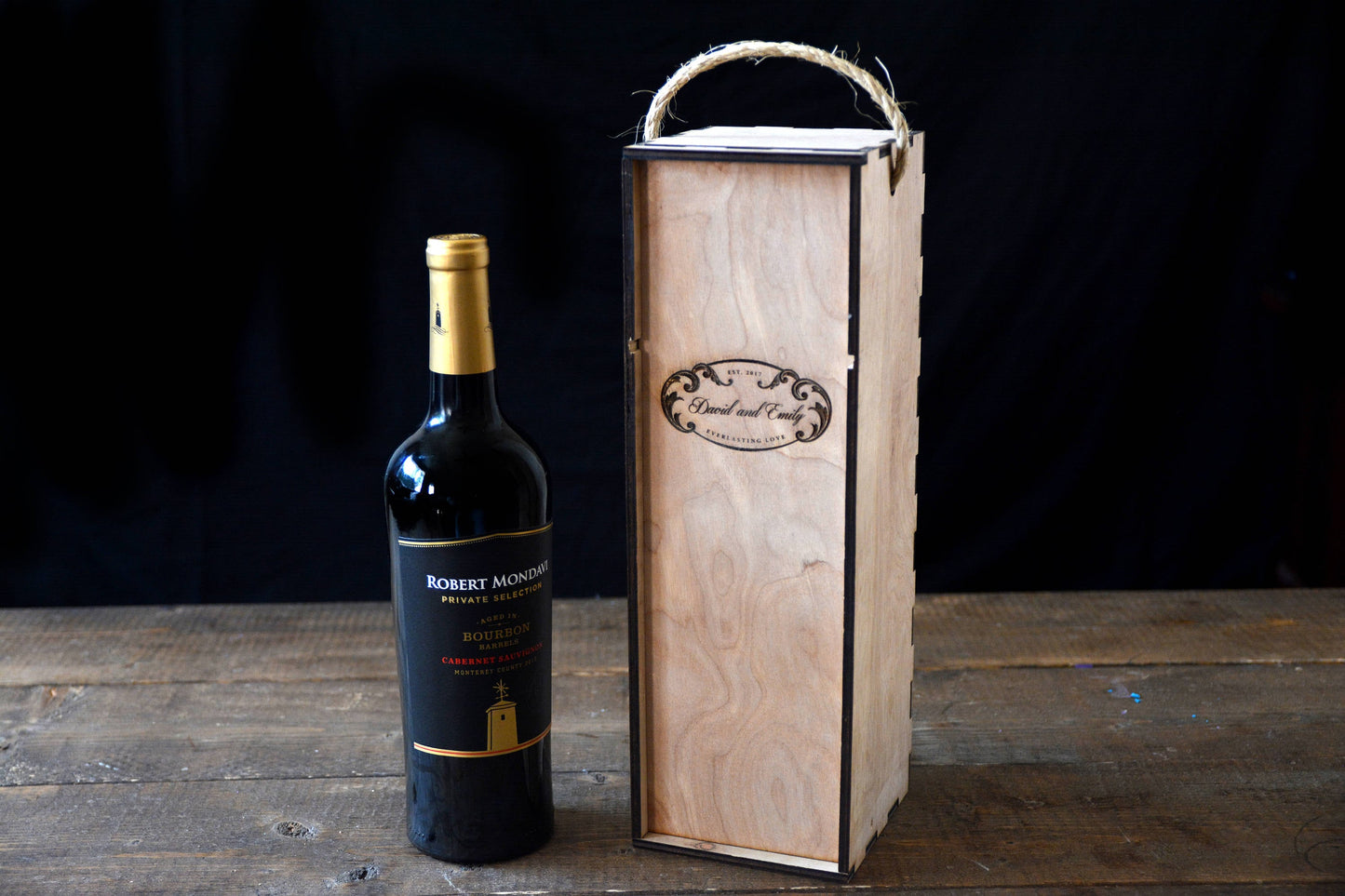 Engraved Wooden Wine Bottle Box
