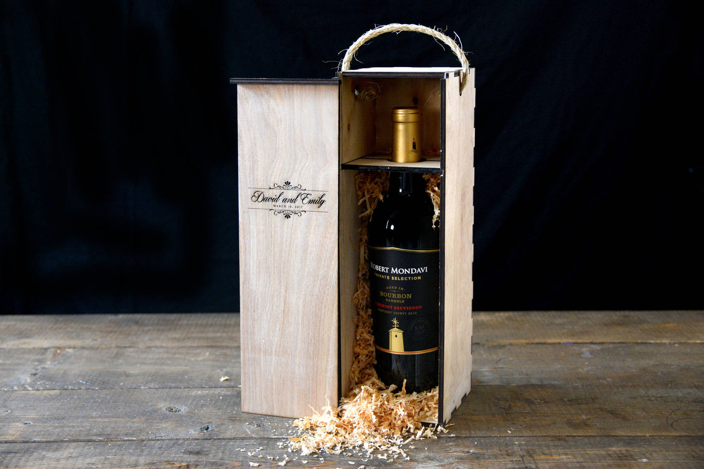 Engraved Wooden Wine Bottle Box