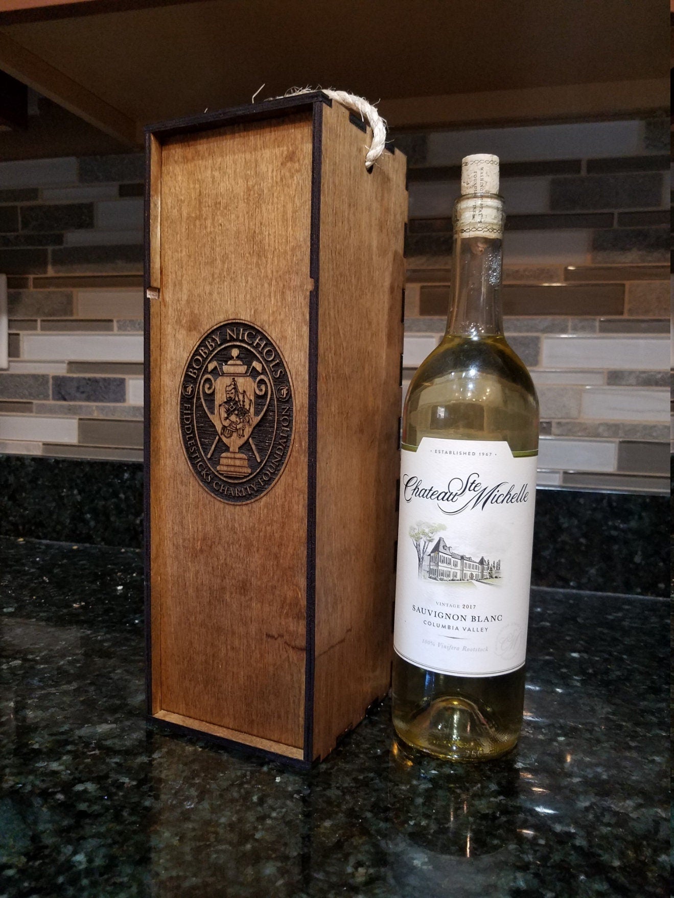 Engraved Wooden Wine Bottle Box